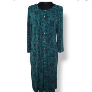 J Jill Womens Dress Size M Long Sleeve Green & Black Stretch Midi Dark Floral
